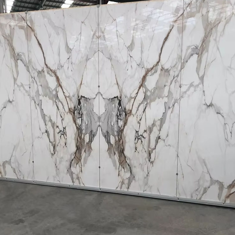 Artificial Calacatta Gold Marble 6mm Slim Tiles Synthetic Stone Slab Tiles for Interior Home Wall Floor Design
